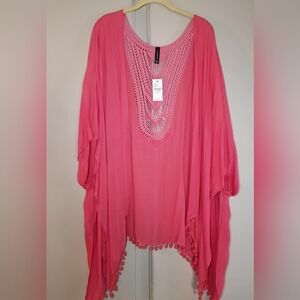 Boho Lane Bryant coral, crochet, summer cover-up. Plus size. NWT Womens